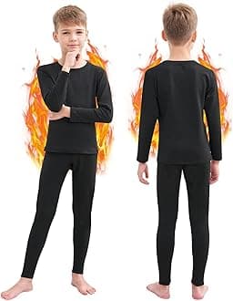 HEROBIKER Thermal Underwear Boys Ultra Soft Fleece Lined Kids Thermals Long Johns Top Bottom Warm Set for Winter Skiing