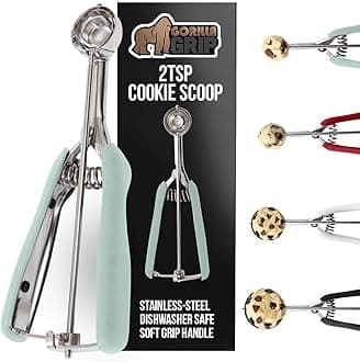 Gorilla Grip Stainless Steel Multipurpose BPA-Free Spring Scoop, 2 TSP, Melon Ballers, Cookie Dough Scoops, Perfect Portion Sizes, Easy Squeeze and Clean Release, Scooper Size 100, Mint
