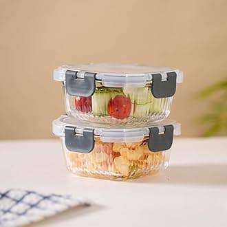 Glass Transparent Lunch Box for Women & Men Set of 2 (300ml), Borosilicate Tiffiin Containers, Microwave and Dishwasher Safe, Airtight and Leak-Proof with Safety Lock