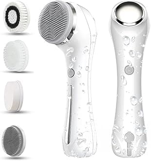 Facial Cleansing Brush, 2 in 1 Ｗaterproof IPx7 Facial Spin Scrubber Set with 4 Brush Heads, Rechargeable Exfoliating Face Brush Deep Cleansing, Gently Exfoliate and Remove Blackhead (White)