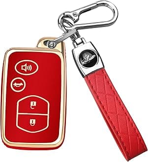 - QBUC for Toyota Key Fob Cover with Keychain, Car Key Case Protection for Toyota Fit for Camry Avalon Corolla Highlander Prius RAV4 Venza, Key Fob Protector accessories(Gold-Red)