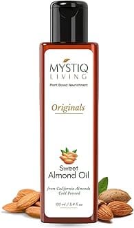 Mystiq Living Sweet Almond Oil for Skin, Hair Growth, Baby Skin and Face, Glowing Skin, Body Massage (Badam Rogan) - 100 ML | 100% Pure Cold Pressed & Organic