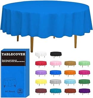 D&Z Plastic Tablecloth Disposable, 12 Pack Blue Table Cloth Individually Wrapped for Indoor&Outdoor, On-The-Go 84” Table Cover for Round Table Ideal for Party, Picnic, Birthday, Wedding and Dinner