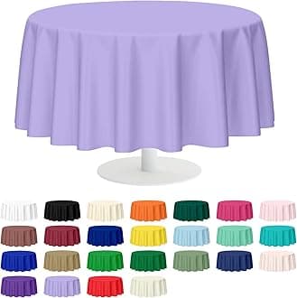 Mulbozy 2 Pcs Lavender Round Tablecloth, 84 inches Disposable Plastic Light Purple Circle Table Covers for Baby Shower Wedding Bridal Shower Birthday Party Decorations