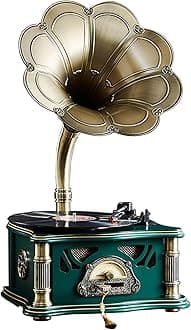Vintage Gramophone, All In One Retro Phonograph European Style Nostalgic Gramophone, American Style Vinyl Record Player with Speakers Players Stereo System, Creative Bluetooth Sound