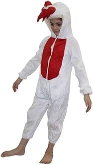 Kaku Fancy Dresses Fleece Cock Bird Costume For Kids - White & Red, 5-6 Years | Animal Fancy Dress For Boys & Girls