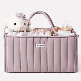 Blissful DiaryMauve Pink Modern Stylish Baby Diaper Caddy Organizer, Nursery Storage Basket, Car Travel, 3 Compartments, Rectangular, Plastic, Tabletop Mount