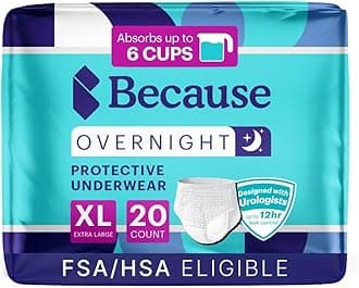 Because Overnight Absorbency Pull Ups - Adult Disposable Incontinence Underwear, Extra Absorbent Nighttime Briefs for Men and Women, White, XLarge, 20 Count