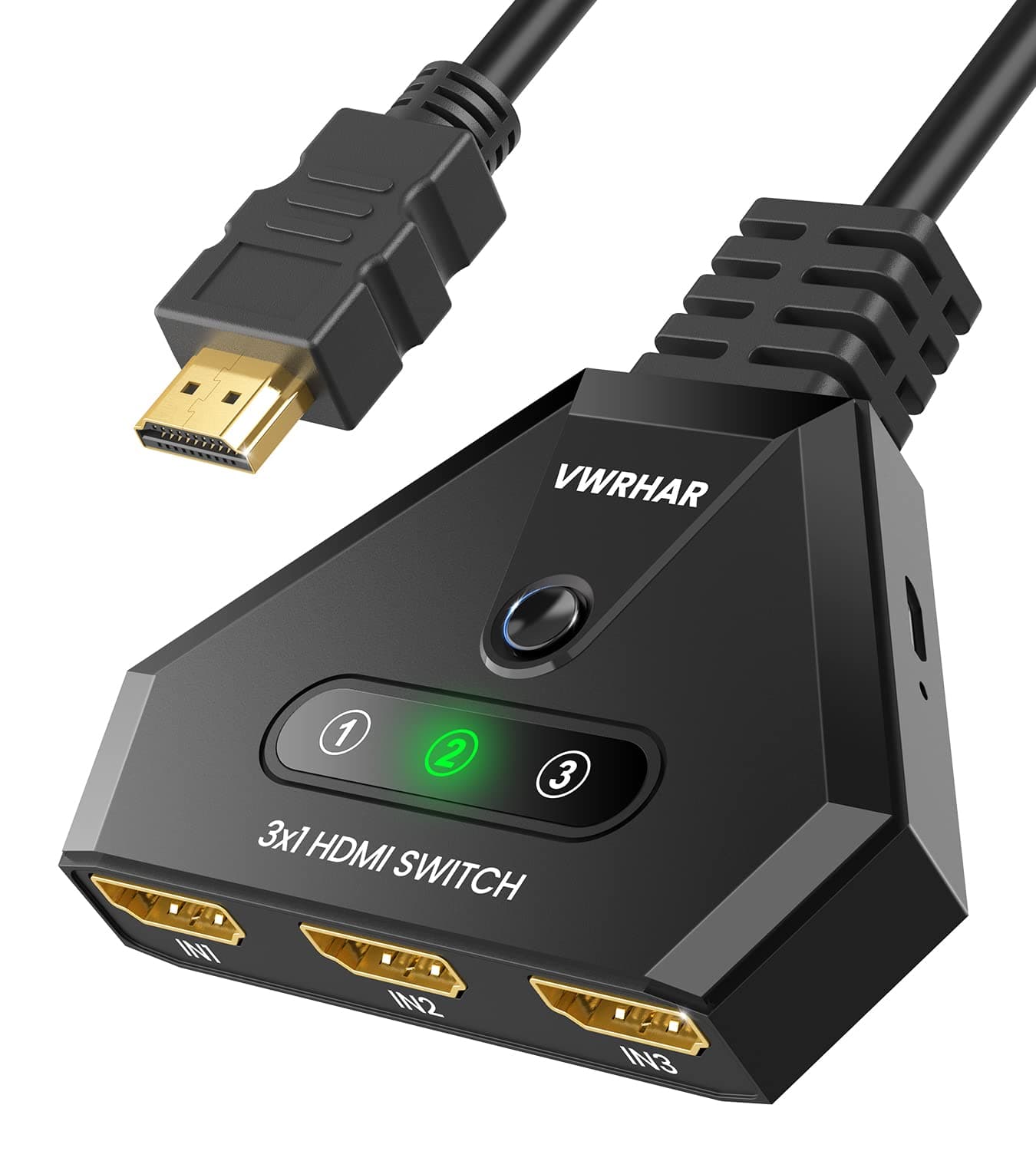 HDMI Switch 4K HDMI Splitter, Automatic HDMI Switch 3 in 1 Out with Pigtail HDMI Cable, 3 Ports HDMI Switcher Support HDCP 2.2 Full HD 4K 1080P 3D for Fire Stick Apple TV PS5 PS4 Xbox PC