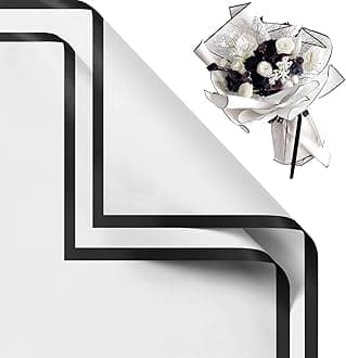 Just Flowers Waterproof Floral Wrapping Paper Roll Sheet, Florist Bouquet Supplies (Pack of 10 with Black Edge, White)