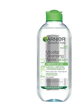 Garnier Micellar Cleansing Water For Combination Skin, Gentle Face Cleanser and Makeup Remover, Fragrance Free, Recognised By The British Skin Foundation, Use With Reusable Micellar Eco Pads, 400 ml