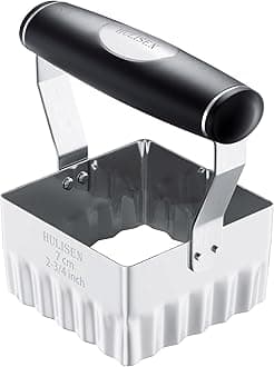 HULISEN Square Biscuit Cutter, 2.75 Inch Stainless Steel Cookie Cutter with Soft Grip Handle, Fluted Edge Wave Cookie Cutters, Professional Baking Dough Tools, Gift Package (2.75" Wave Cutter)