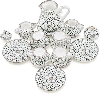 Odoria 1/12 Miniature Porcelain Tea Set 15Pcs Dollhouse Decoration Accessories, Plum Blossom