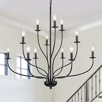 Black Chandelier 12 Light, Large Modern Farmhouse Chandeliers for Dining Room, Industrial Candle Pendant Lighting Fixture for Foyer Hallway Entryway High Ceiling, Bedroom, Living Room, Kitchen E12