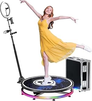 YUGAM W360 Photo Booth Neon Wooden Machine 32" Inches for Parties Video Camera Booth Selfie Platform Spin (W360 Pro + Box)