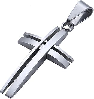 DonDon Men's Modern Cross Pendant Stainless Steal for a Necklace in a Velvet Gift Bag