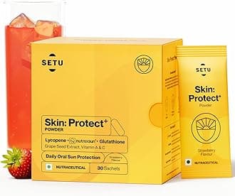 SETU Skin Protect - First Drinkable Sunshield with Plant Based NutroxSun & Glutathione for Advanced Sun Protection Boosts UV Tolerance, Reduces Pigmentation Photoaging (30 Sachets, Strawberry)