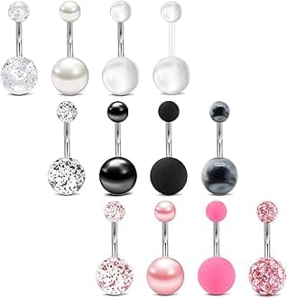 Belly Button Ring Surgical Steel Belly Rings for Women Hypoallergenic Belly Button Rings Clicker Belly Button Ring Belly Piercing Silver Rose Gold Pink Black Navel Rings for Women