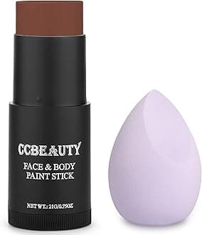 CCbeauty Brown Face Paint Stick,Face Painting Kit,Professional Oil Based Body Paint,Non Toxic SFX Makeup For Deer Elk Bear Halloween Costume Cosplay,Full Coverage Painting Foundation + Makeup Sponge