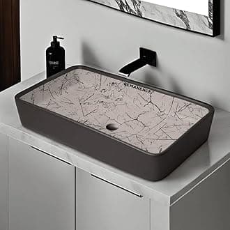 - Designer Table Top Wash Basin For Bathroom | Ceramic Bathroom Sink | Wash Basin Over Counter Bathroom Basin (24 x 14 x 4 Inch) (Designer Grey N White Stripe SL 62)
