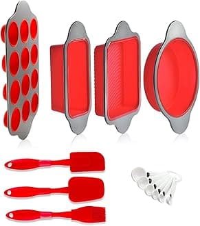 - Boxiki Kitchen 13-Piece Non-Stick Silicone Bakeware Set with Cake Pan, Brownie Pan, Loaf Pan, Muffin Mold, Spatulas, Brush, and Measuring Spoons - Oven, Freezer and Dishwasher Safe