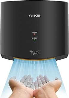 AIKE Air Wiper Compact Quick Drying Hand Dryer, 1400 W 220 V, Plug & Use, Paperless & Contactless for Public Sanitary, AK2630S (Black)