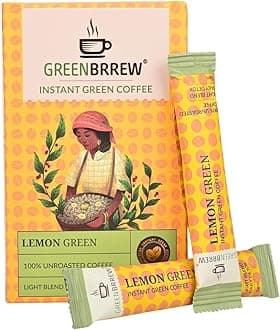 Greenbrrew Instant Lemon Green Coffee Powder - 60g | Weight Managment & Metabolism Support Drink | Antioxidant Rich Green Coffee from Unroasted Beans | Detox Coffee | Easy Mix Sachets | 20 Sachets