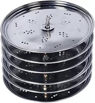 LUXURIA Diamond MINI IDLI, Idli, Idiyappam, Pure Stainless Steel Plate Set (Medium Idiyappam Plate, 4)