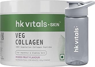 hk vitals Veg Collagen Supplement Powder (Mixed Fruit, 100g) & Sipper | Pack of 2 | Collagen Peptides with Vitamin C, E | For Healthy Skin, Hair & Nails