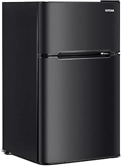 Double Door Mini Fridge with Freezer 3.2 Cu. Ft Mini Refrigerator, Compact Refrigerator Mini Freezer Cooler with Adjustable Thermostat and Reversible Door for Dorm,Office,Apartment,Black