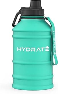 HYDRATEStainless Steel 2.2 Litre Water Bottle - Black - BPA-free Metal Gym Water Bottle - Convenient Stainless Steel Water Bottle, Hiking Water Bottle, Nylon Carrying Strap and Leak-Proof Screw Cap