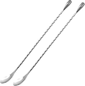 12-Inch Bar Spoon, Set of 2, Stainless Steel Mixing Spoons, Spiral Pattern Bar Cocktail Shaker Spoon