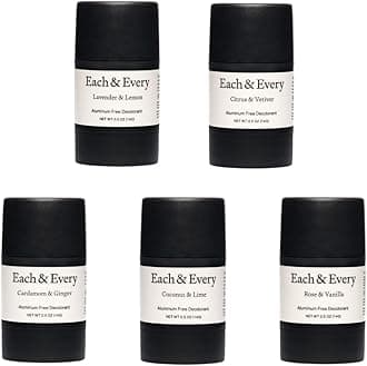 Each & EveryAll Natural Deodorant - Aluminum Free Deodorant for Women & Men - The Mini Starter Set - Sensitive Skin Friendly Multipack - Travel Size (5 Pack, 0.5 Oz)