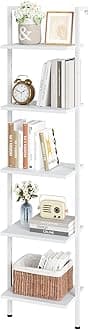 ELYKEN Ladder Shelf, White 5-Tier Wood Wall Mounted Bookshelf with Metal Frame, Modern Open Display Organizer Rack, Leaning Storage Shelves for Living Room, Bedroom, Home Office