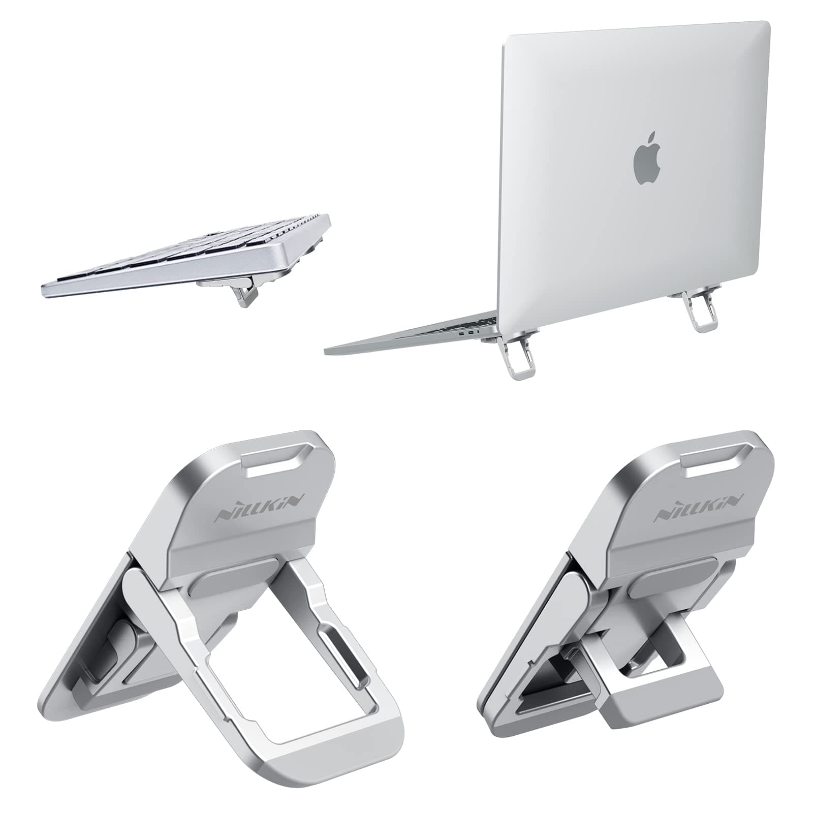 Portable Laptop Stand with 3 Adjustable Angles, Flip Keyboard Riser Feet for Most Keyboards, Computer Keyboard Stand for Desktop, MacBook, HP and Other 10-17 Inches Laptop Feet Riser, Silver