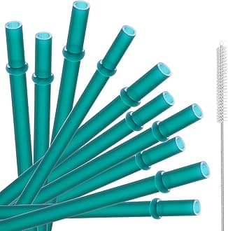 Dakoufish 12 Piece 9 Inch Reusable Plastic Thick Drinking Straws BPA Free Mason Jar Straws Plain Color (9inch,Teal)