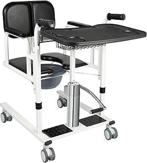 Hydraulic Patient Lift Transfer Chair for Home, 180°Split Seat Transport Wheelchair with Wheels and Portable Potty for Hospitals Elderly/Disabled, 330.7lbs Nursing Transfer Chair Lift Chair(Black)