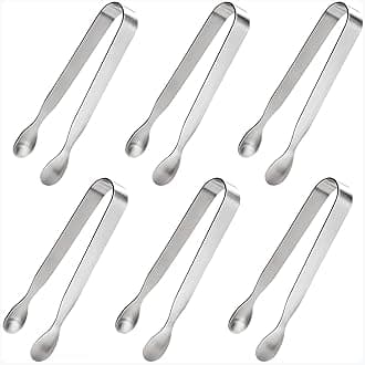 Ice Tongs Sugar Cubes Tongs - 6 Pack Stainless Steel Mini Serving Tongs for Appetizers Tea Party Coffee Bar (6 PCS)