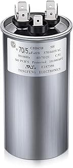 70/5 MFD uF 370/440V CBB65 Dual Run Round Capacitor for AC Motor, HVAC Capacitor, Air Conditioner Replacement, Heat Pump, Fan Start, Condenser Straight Cool, UL Listed