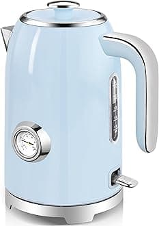SUSTEAS Electric Kettle - 57oz Hot Tea Kettle Water Boiler with Thermometer, 1500W Fast Heating Stainless Steel Tea Pot, Cordless with LED Indicator, Auto Shut-Off & Boil Dry Protection, Blue