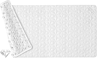Non Slip Bathtub Mat for Bath Tub Shower Safety - Natural Rubber Mat with Suction Cups ＆ Drain Holes - BPA/PVC Free Large Bathroom Mat - Machine Washable - Unique Diamond Pattern - 17 × 35 Inch