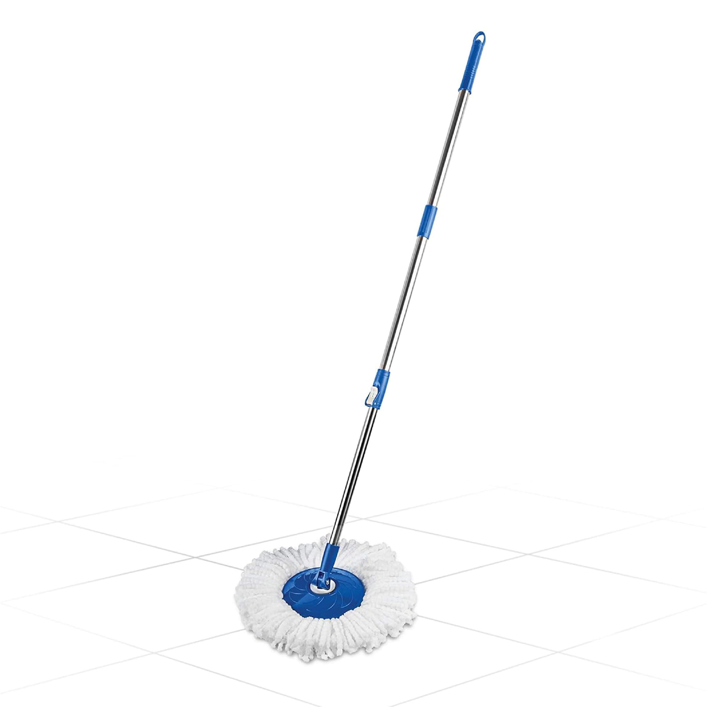- Gala Spin Mop Extendable Handle/Stick Rod with Microfiber Refill (150750), White & Blue finish