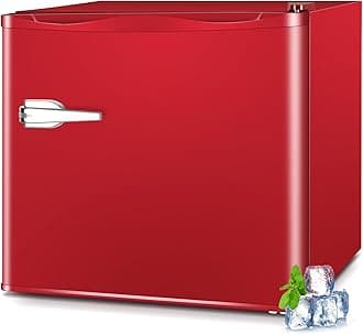 Mini Freezer, 1.2Cu.ft Small Upright Freezer with Handle and Shelves, 7 Adjustable Thermostat, Low Noise for Bedroom/Apartment/Home/Office, Red