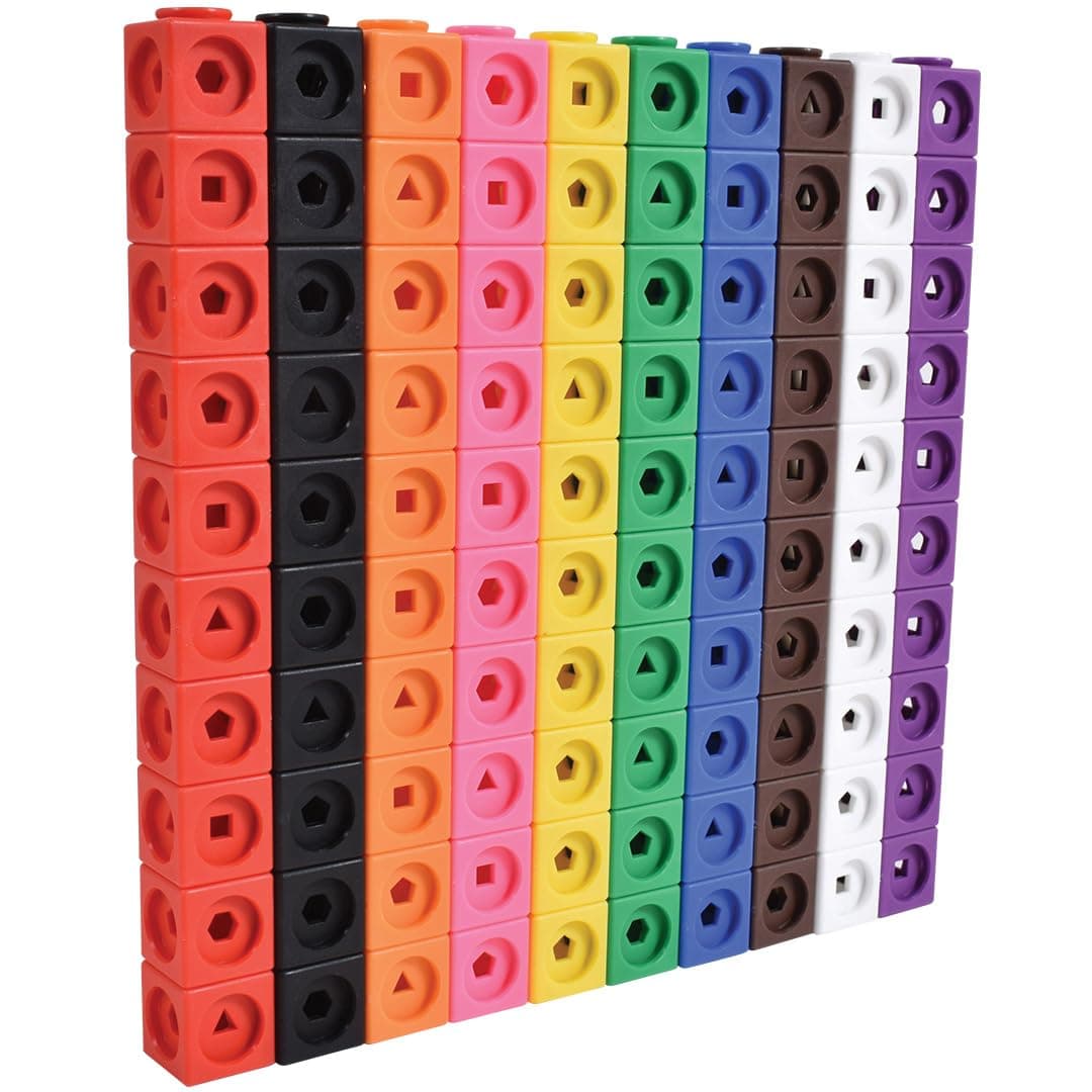 edxeducation Math Cubes | Set of 100 Counting Blocks with 5 Shapes | Math Manipulatives for Preschoolers | Shape and Color Sorting Toys | 10 Colors