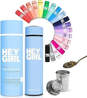 Hey Girl TeaInfuser Bottle 450ml - Insulated Stainless Steel Water Bottle - Tea Tumbler with Tea Diffuser - Portable Travel Mug for Loose Leaf Tea & Infused Water - Tea Lovers Gifts for Women