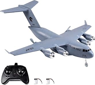 RC Plane Remote Control Airplane, 2 Channels RC Airplane, C-17 Military Transport Aircraft, 2.4GHz EPP Foam Fixed-Wing RC Glider with Gyro and 2 Batteries, Easy to Fly for Beginners