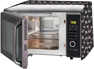 The Furnishing Tree Microwave Oven Cover full closure PVC suitable for all major brands for size LxWxH 19x21x13 in inches Floral Pattern Dark Brown