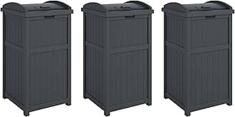 Suncast 3 Pack Trash Hideaway Refuse Container, Stylish Resin Outdoor Garbage Bin with Latching Lid, 30 to 33 Gallon Capacity, Cyberspace