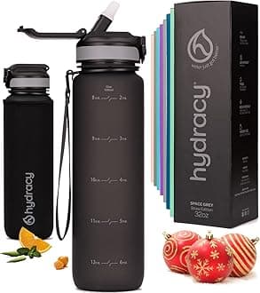 Hydracy Water Bottle with Times to Drink & Straw - Large 32 Oz BPA Free Motivational Water Bottle & No Sweat Sleeve -Leak Proof Gym Bottle with Time Marker - Ideal for Fitness, Sports & Outdoors