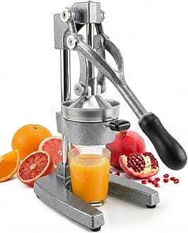 Eurolux Cast Iron Citrus Juicer | Extra-Large Commercial Grade Manual Hand Press | Heavy Duty Countertop Squeezer for Fresh Orange Juice (Bonus Stainless Steel Cup) (Gray)